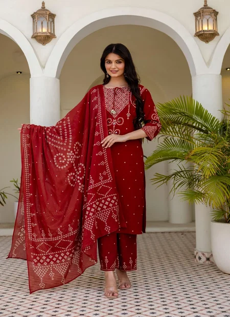 K 1190 By Naisha Cotton Bandhani Printed Kurti With Bottom Dupatta
